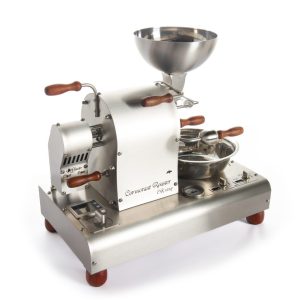 A coffee roaster machine with white background