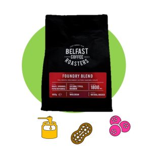 Foundry coffee blend with its flavour profile icons