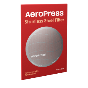 Stainless steel coffee press filter in its box